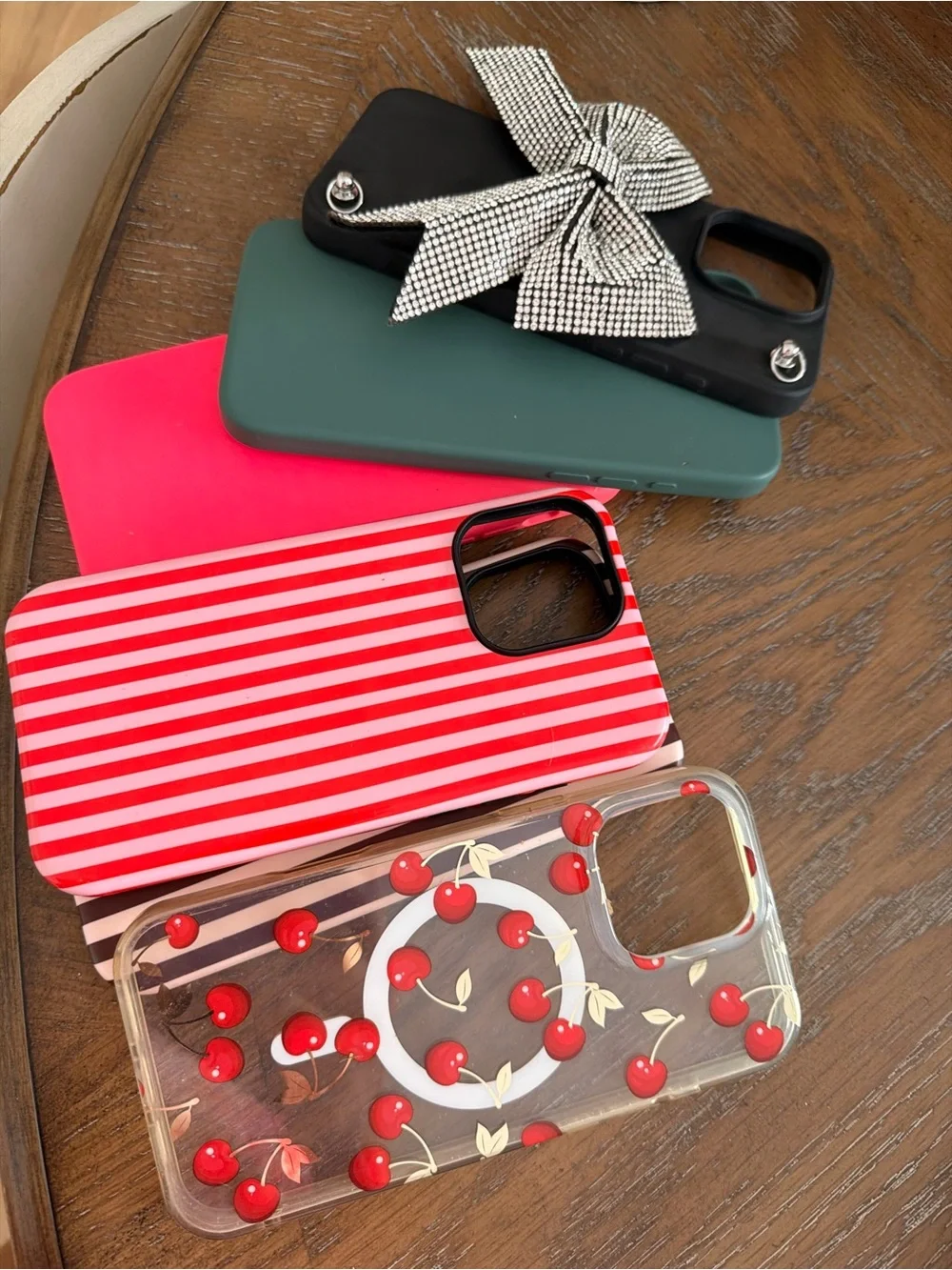 Silicone & Decorative iPhone Case Bundle - Pink, Red, Black, Green, Clear Cherry